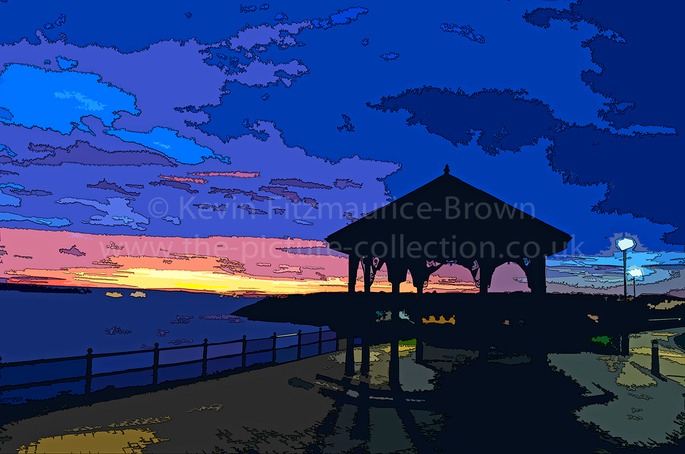 MILFORD HAVEN BANDSTAND AND SUNSET  , PEMBROKESHIRE, WALES, UK.
